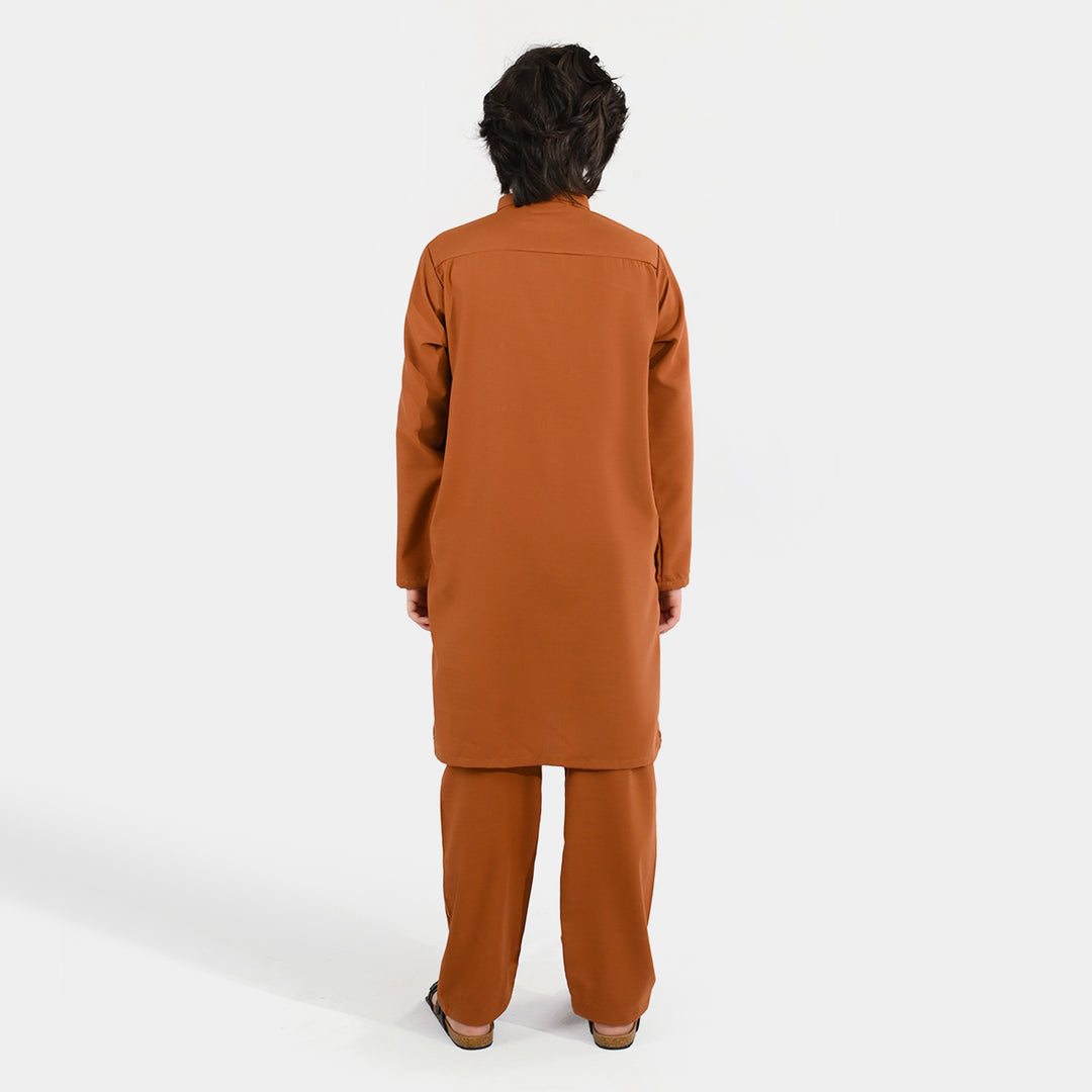 Boys Poly Viscose Kurta Pajama - Brown
