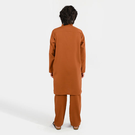 Boys Poly Viscose Kurta Pajama - Brown