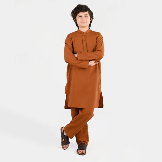 Boys Poly Viscose Kurta Pajama - Brown