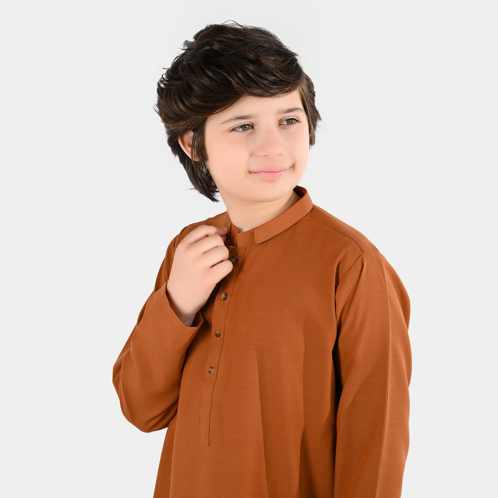 Boys Poly Viscose Kurta Pajama - Brown