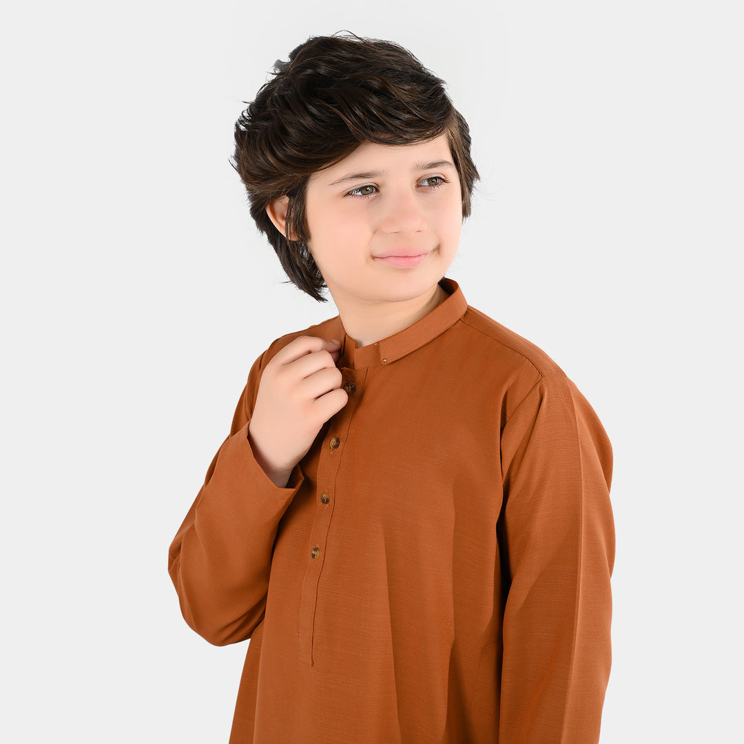 Boys Poly Viscose Kurta Pajama - Brown