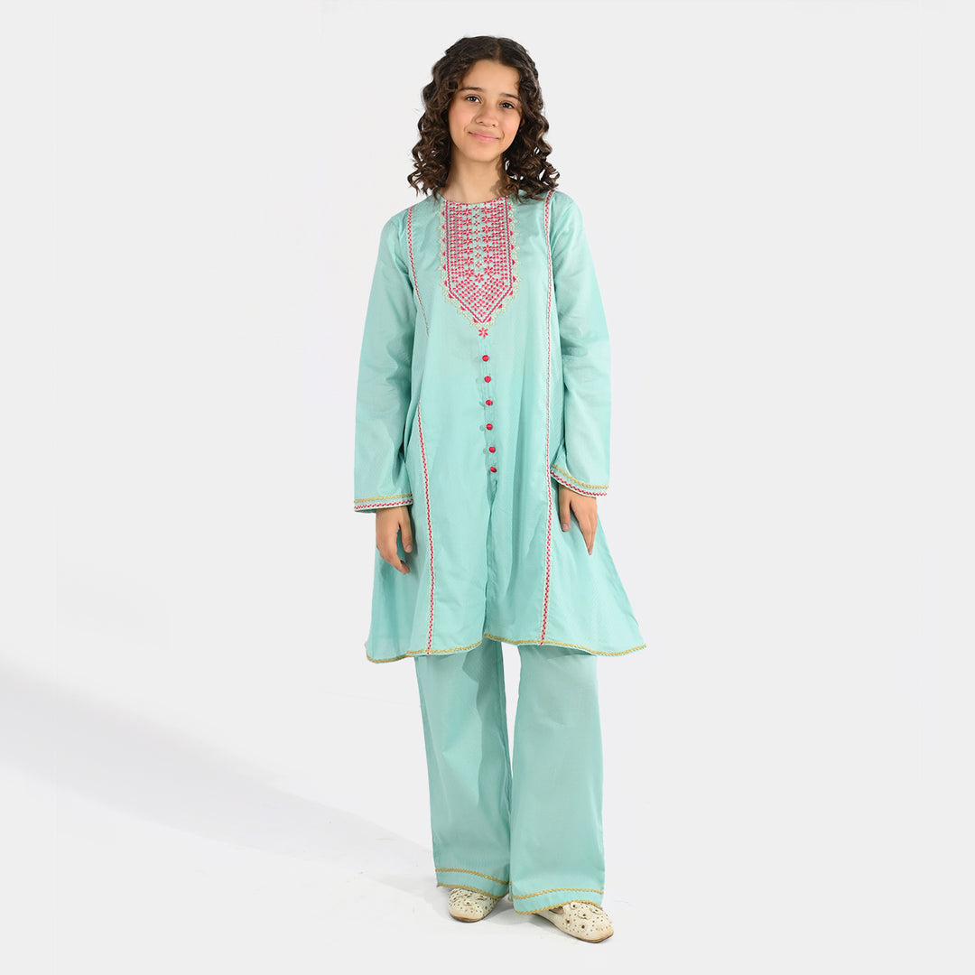 Teens Girls Jacquard Embroidered 2-Pc Set (Naqsh) - Mint Green