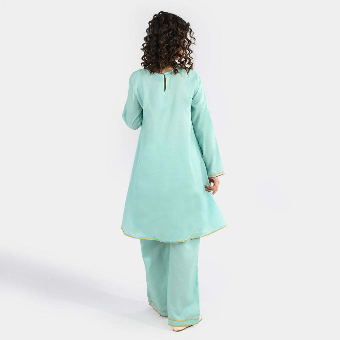 Teens Girls Jacquard Embroidered 2-Pc Set (Naqsh) - Mint Green