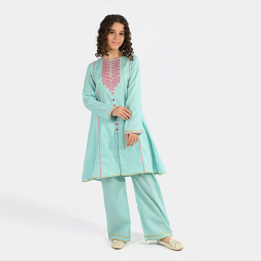 Teens Girls Jacquard Embroidered 2-Pc Set (Naqsh) - Mint Green