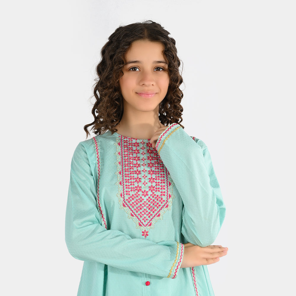 Teens Girls Jacquard Embroidered 2-Pc Set (Naqsh) - Mint Green