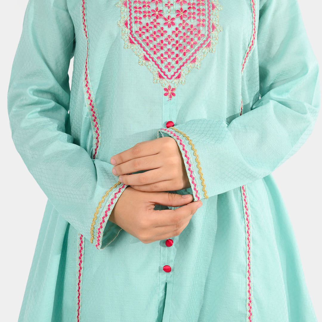 Teens Girls Jacquard Embroidered 2-Pc Set (Naqsh) - Mint Green