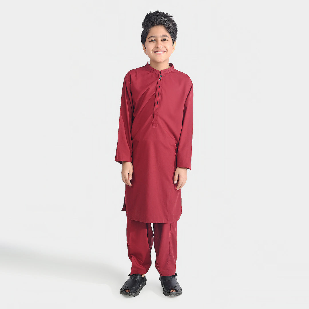 Boys Poly Viscose Shalwar Suit - Maroon