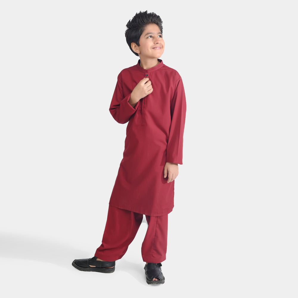 Boys Poly Viscose Shalwar Suit - Maroon