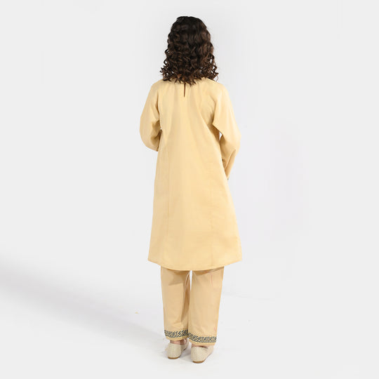 Girls Poplin 2Pcs Embroidered - Off White