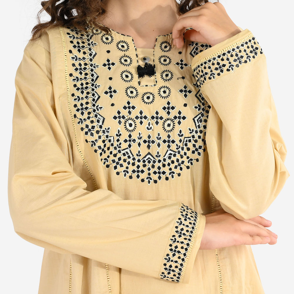 Girls Poplin 2Pcs Embroidered - Off White