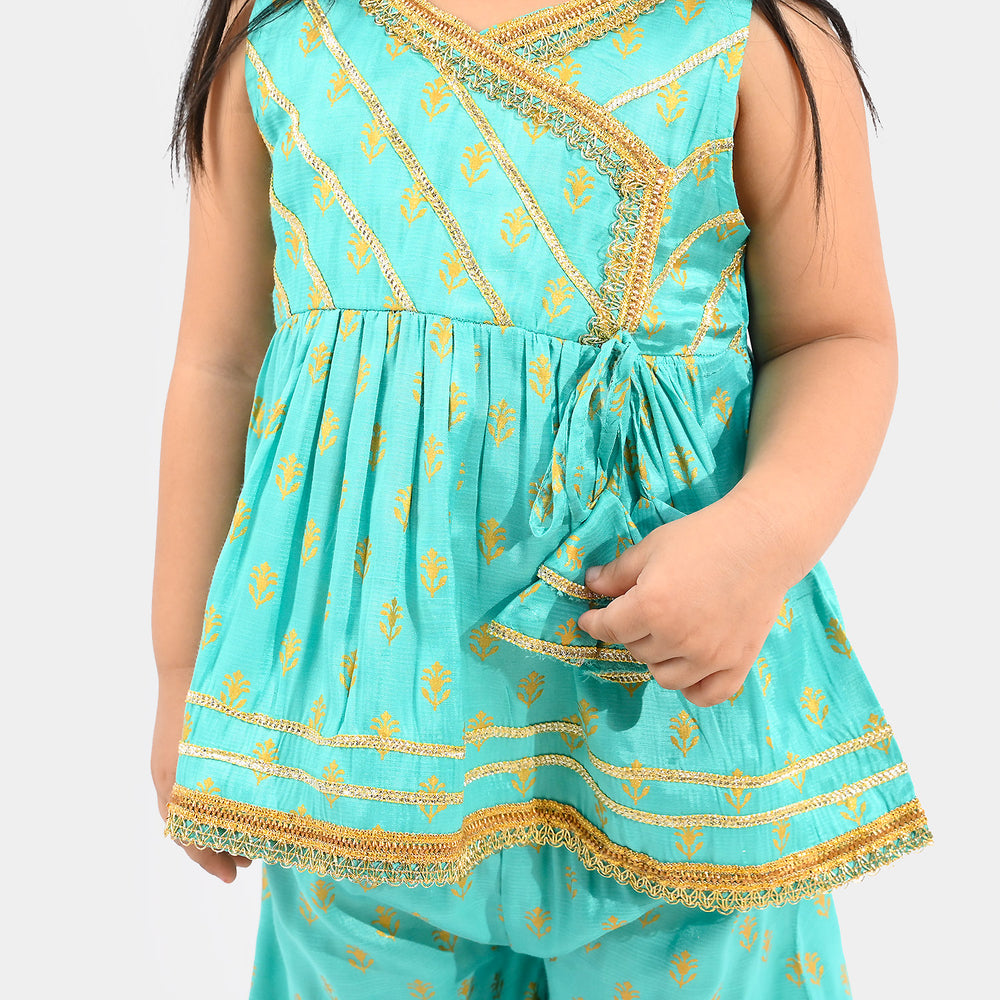 Infant Girls Raw Silk 2Pcs (Anarkha Style) - Gul Mirah/Turquoise