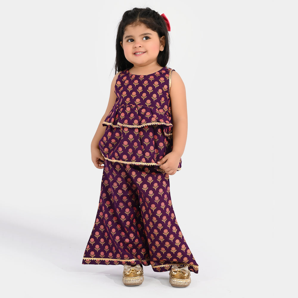 Infant Girls Poly Cambric 2Pcs Suit (Bebo) - Purple