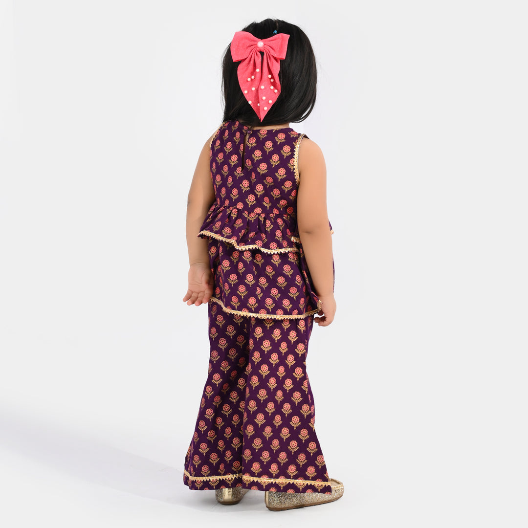 Infant Girls Poly Cambric 2Pcs Suit (Bebo) - Purple