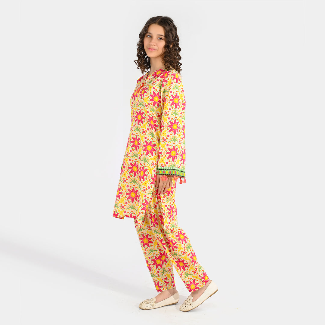 Girls Cotton Printed 2Pcs Suit - Multi