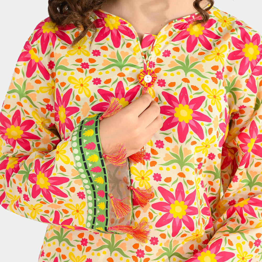 Girls Cotton Printed 2Pcs Suit - Multi