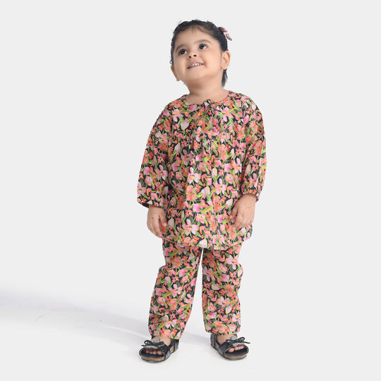 Infant Girls Cotton Poplin Printed 2Pcs Black Beauty-Multi