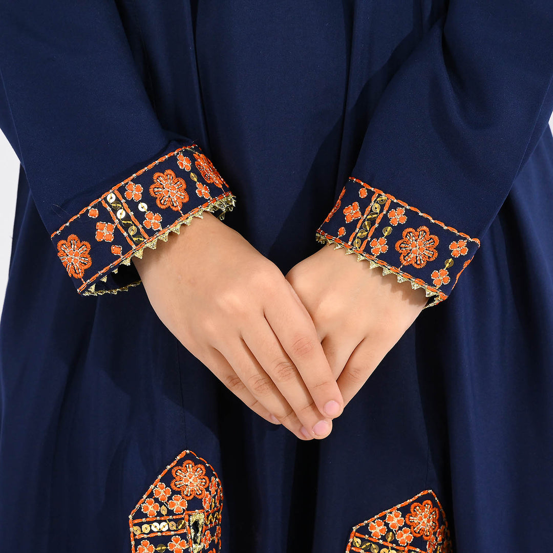 Girls Poly Cambric 3Pcs Suit - Navy Blue