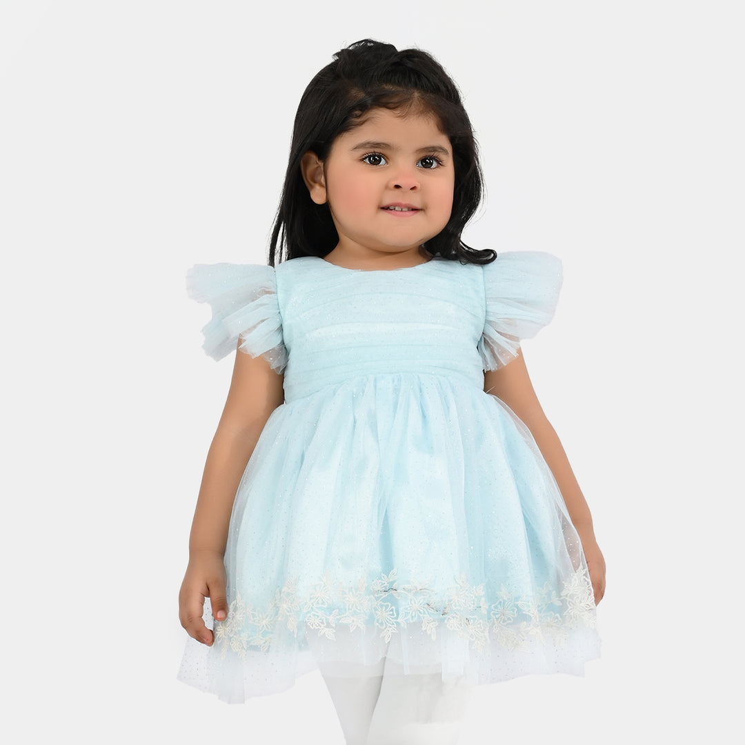 Infant Girls Net Fancy Frock (Glittering) - Light Blue