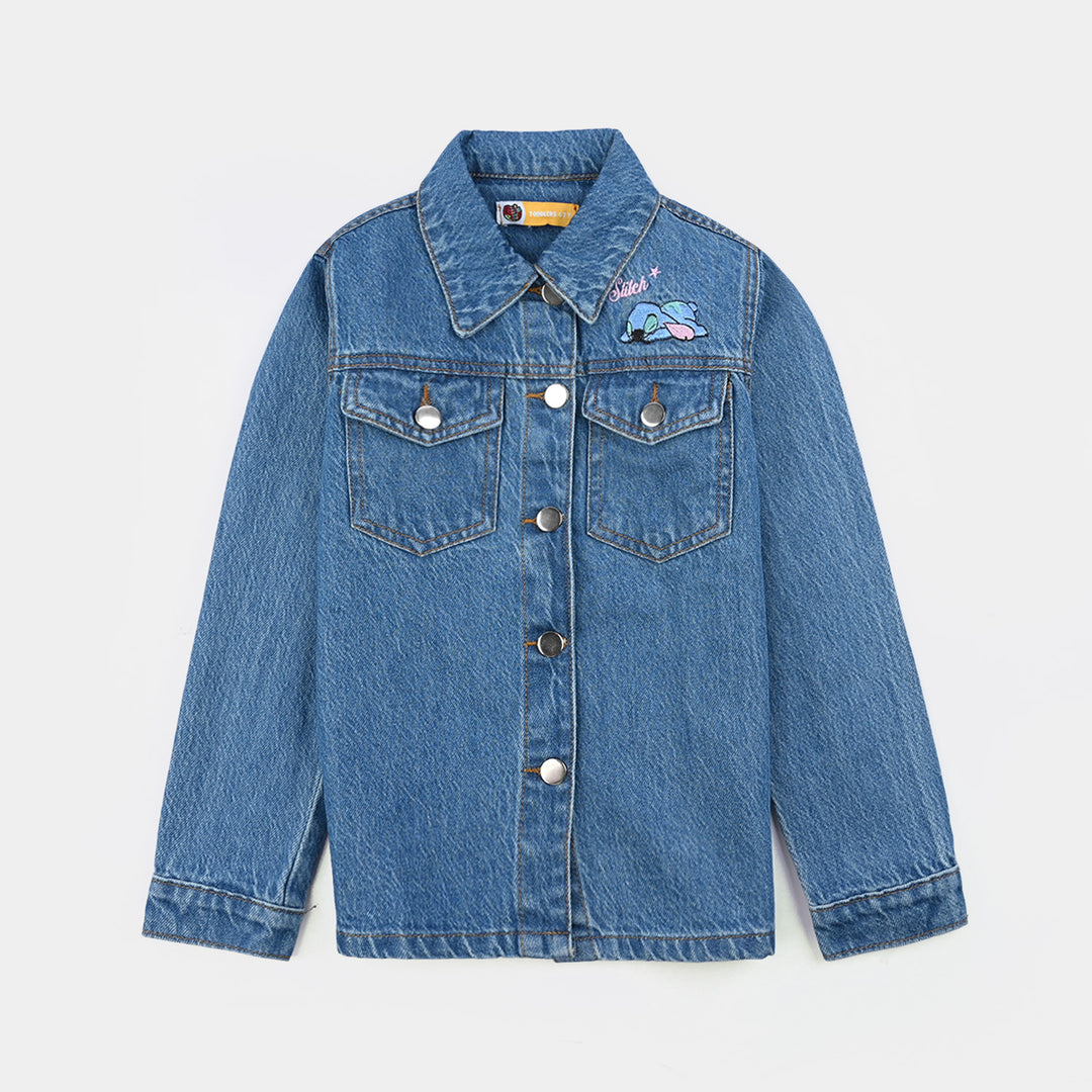 Girls Denim Stretch Jacket - Mid Blue