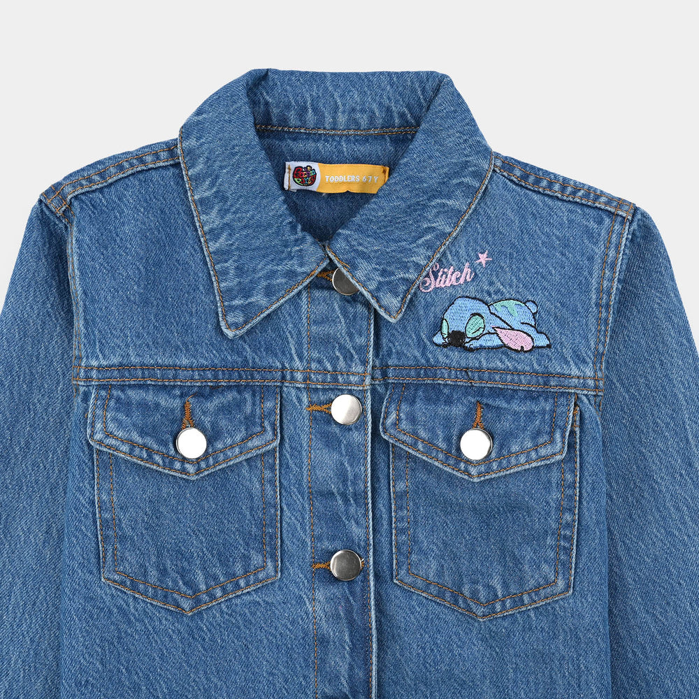 Girls Denim Stretch Jacket - Mid Blue