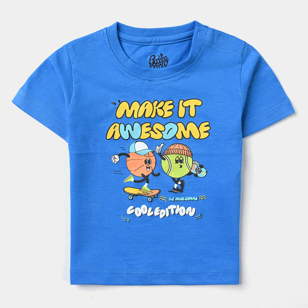 Infant Boys Cotton Jersey Round Neck T-Shirt Make It Awesome-B.Blue