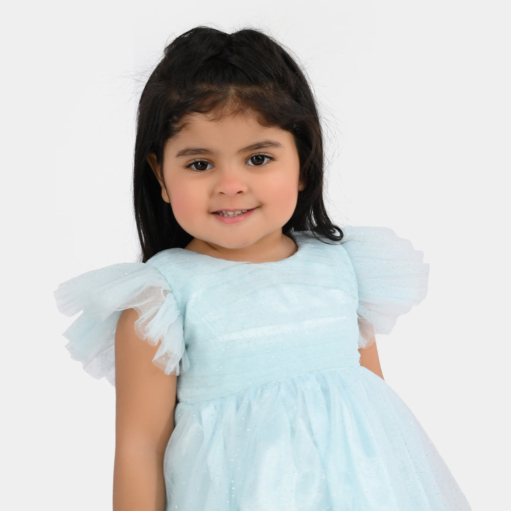 Infant Girls Net Fancy Frock (Glittering) - Light Blue