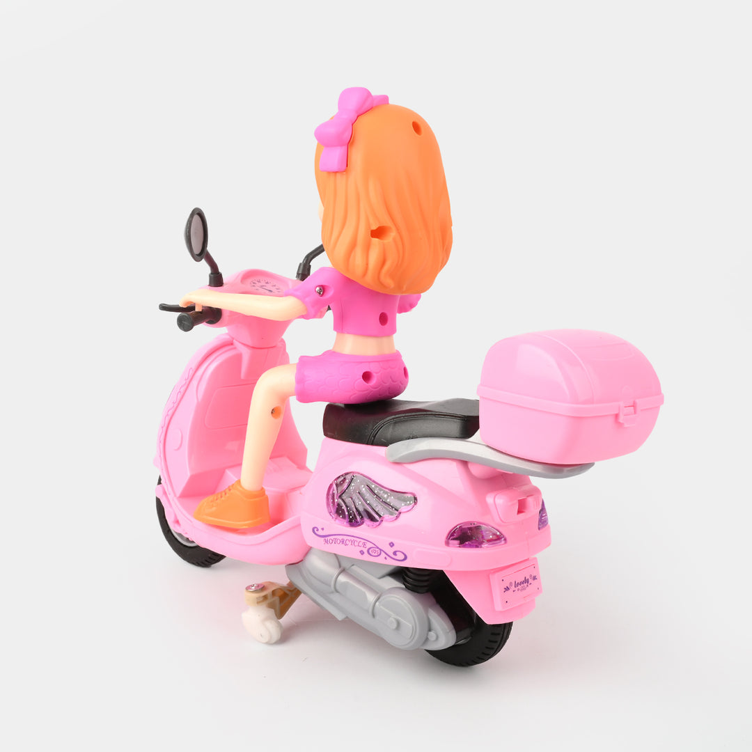 Doll Ride-On Motorbike – Pink Scooter with Music & Lights