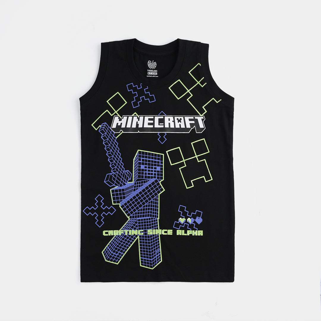 Boys Cotton Jersey Sando Minecraft-Jet Black