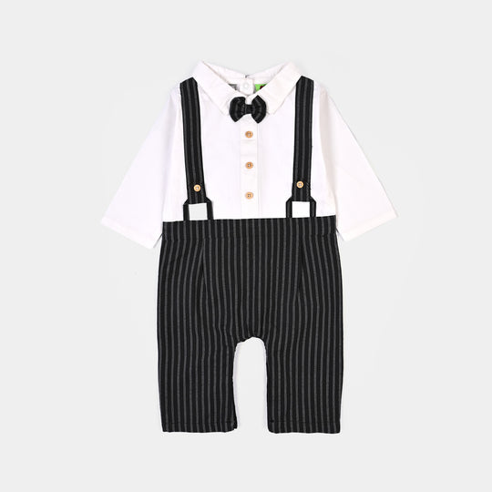 Infant Boys Yarn Dyed Woven Romper-Starry Night - BLACK