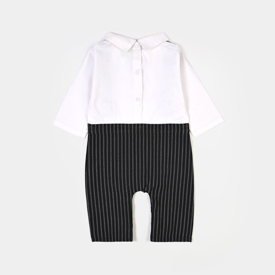 Infant Boys Yarn Dyed Woven Romper-Starry Night - BLACK