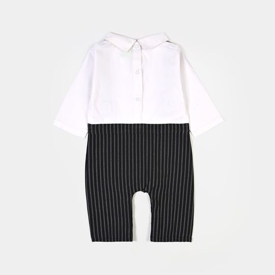 Infant Boys Yarn Dyed Woven Romper-Starry Night - BLACK