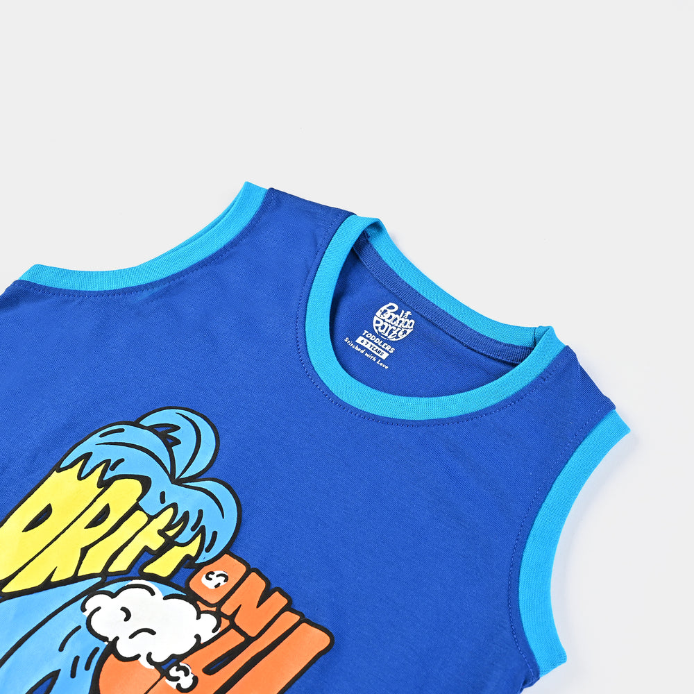 Boys Cotton Jersey Sando Drift On The Wave - Blue