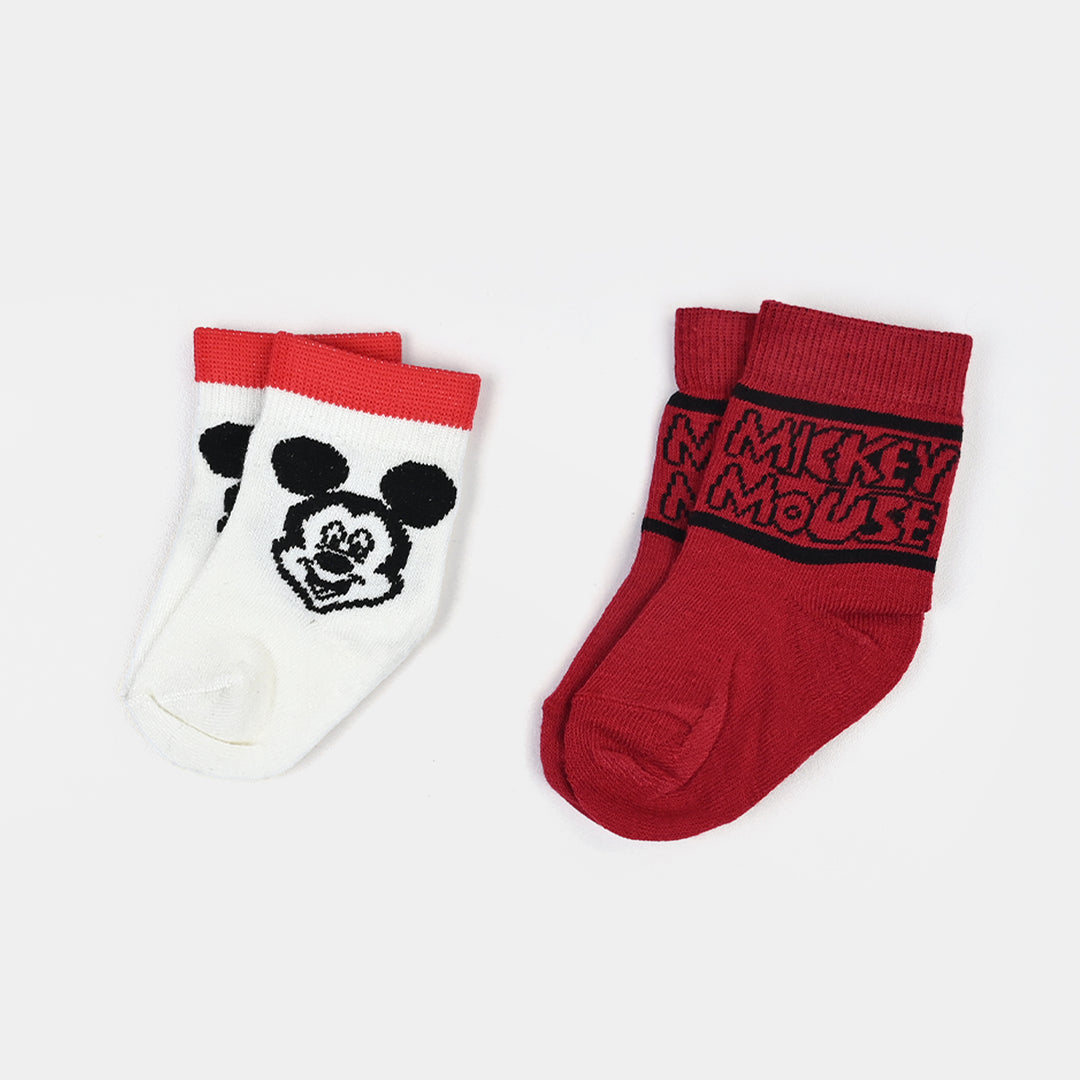 Infant Boys Socks Pack of 2 Mickey Mouse-Beige/Red