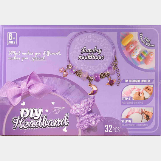 Fancy Hair Band, Artificial Nails & Earring Set for Girls