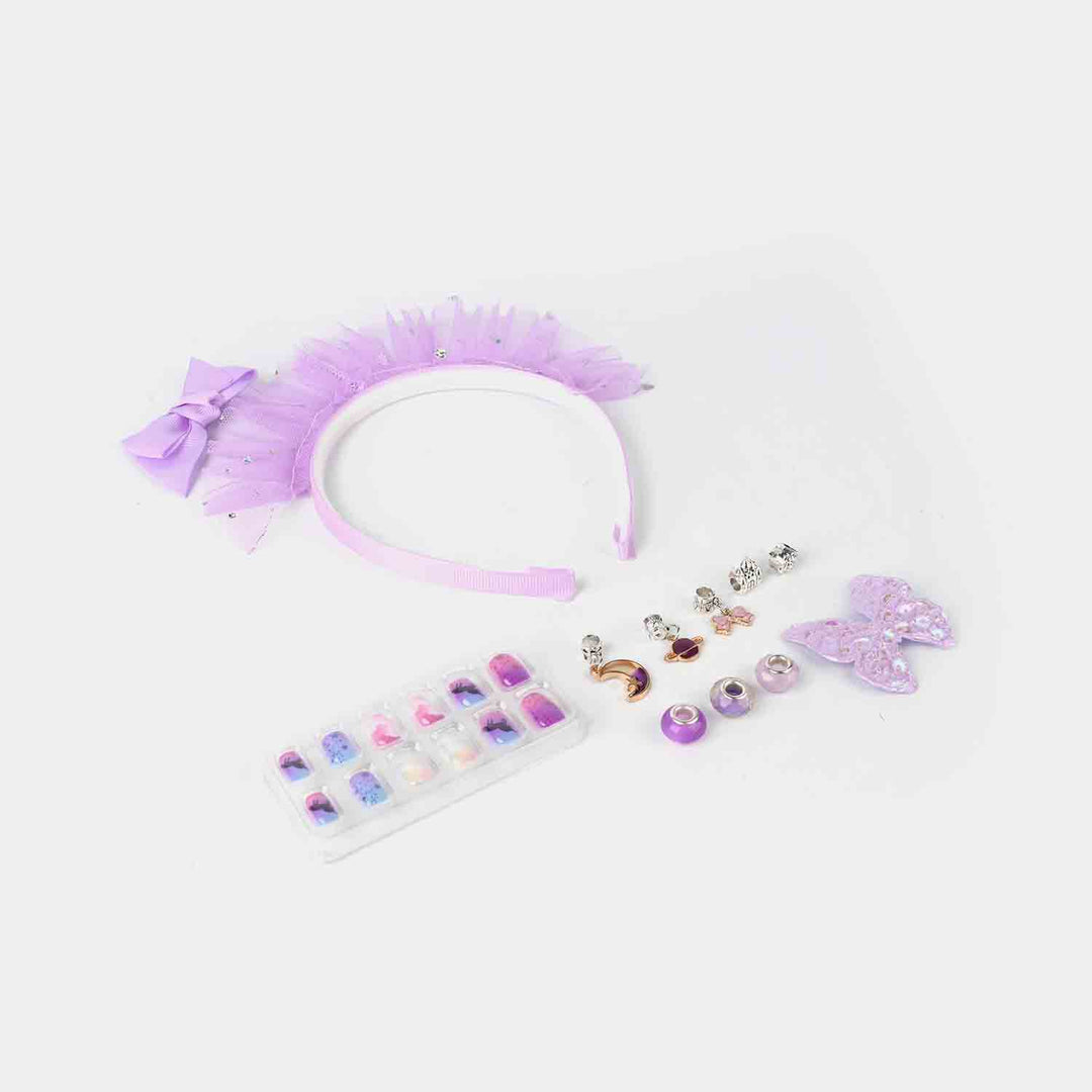 Fancy Hair Band, Artificial Nails & Earring Set for Girls