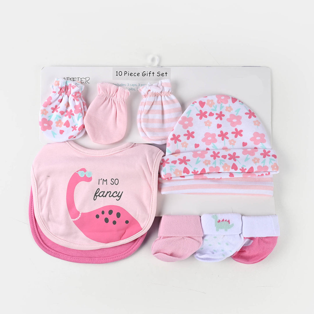 Bibs Cap Mittens & Socks 10Pcs Set Pink