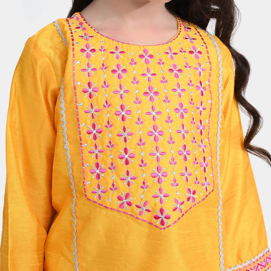 Girls Raw Silk 3 PCs Suit Shine-Corn Yellow