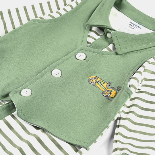 Infant Boys Cotton Interlock Romper-Green/Stripe