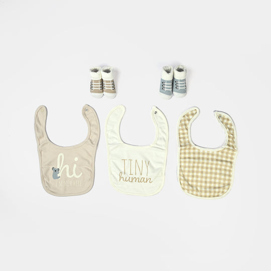 Baby Bibs & Shoes Set | 5 Pcs