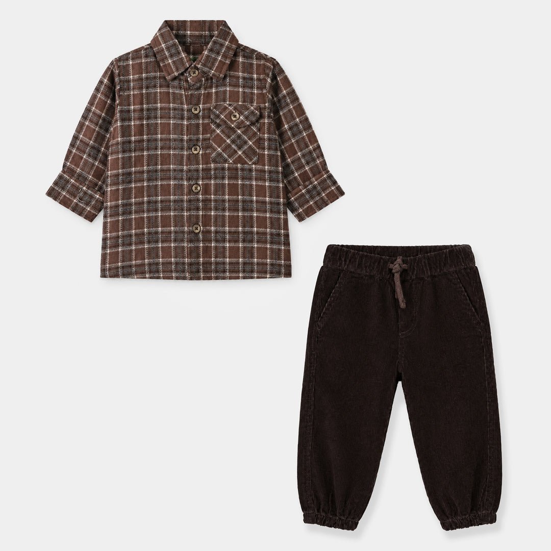 Infant Boys Flannel Suit-Brown Checkered S2-2