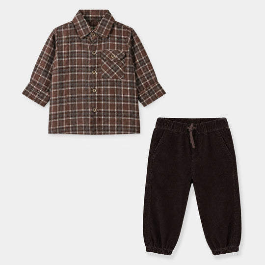 Infant Boys Flannel Suit-Brown Checkered S2-2