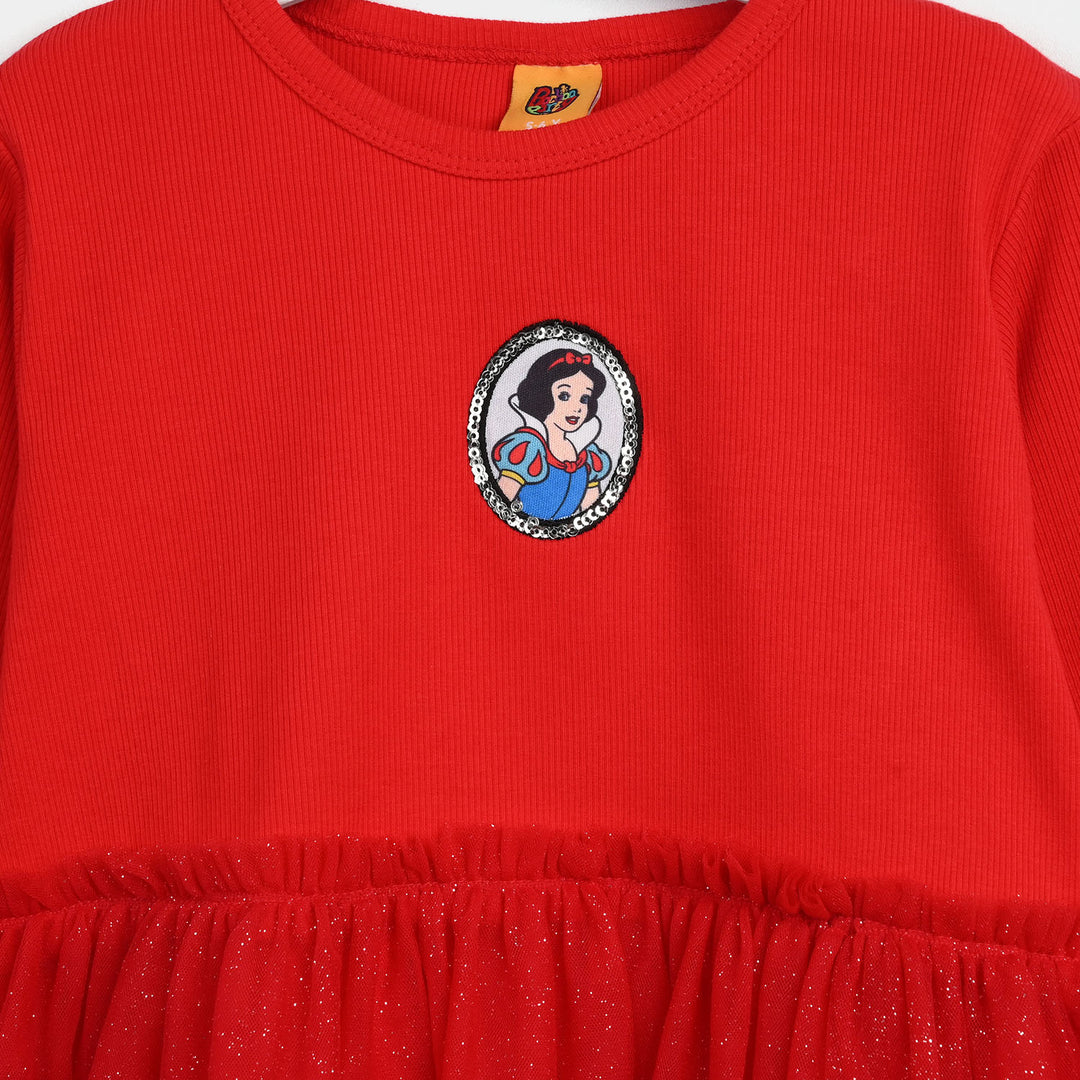 Girls Net Frock-Red