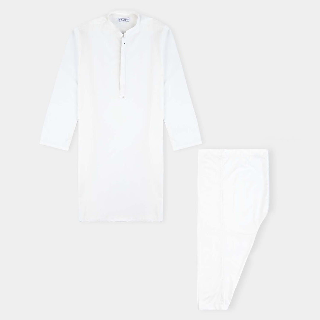Teen Boys Poly Viscose Kurta Shalwar-White