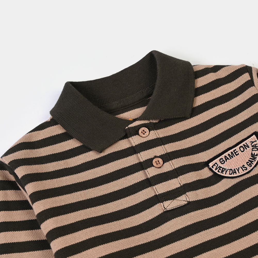 Boys Cotton PK Polo F/S Game On-Lt.Brown