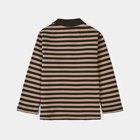 Boys Cotton PK Polo F/S Game On-Lt.Brown