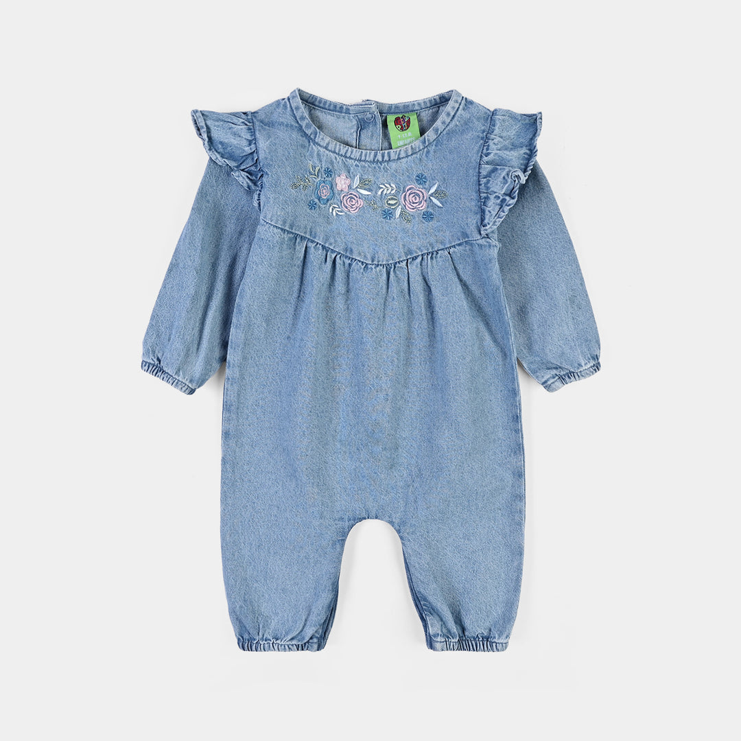 Infant Girls Denim Tensile (Light Denim) Woven Romper-BLUE