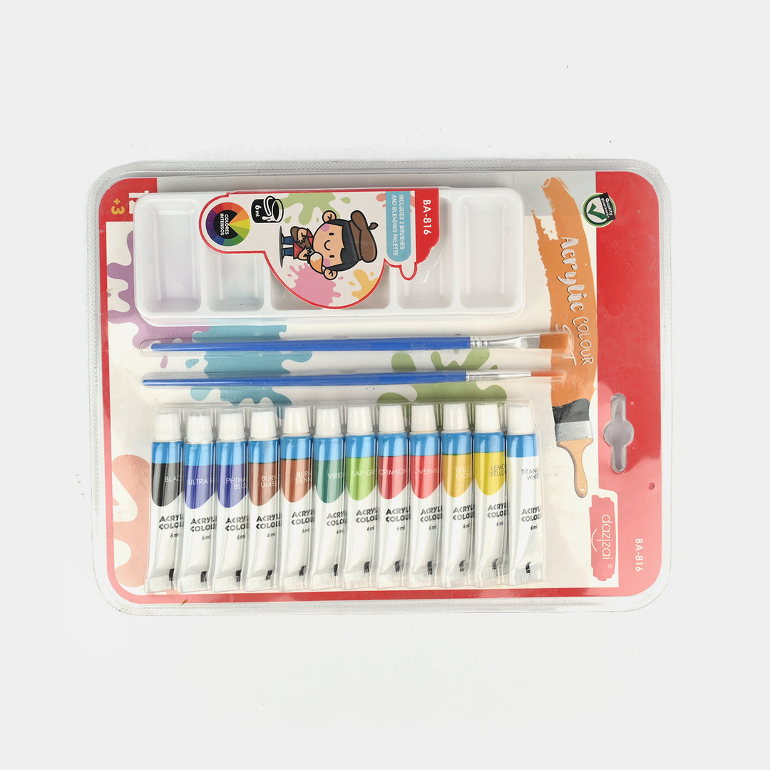 Acrylic Colour Painting Set with Brushes & Mixing Palette 12