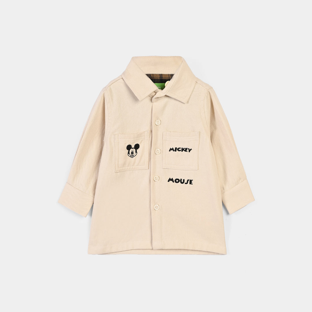 Infant Boys Cotton Twill Shirt F/S (Character)-Beige-2