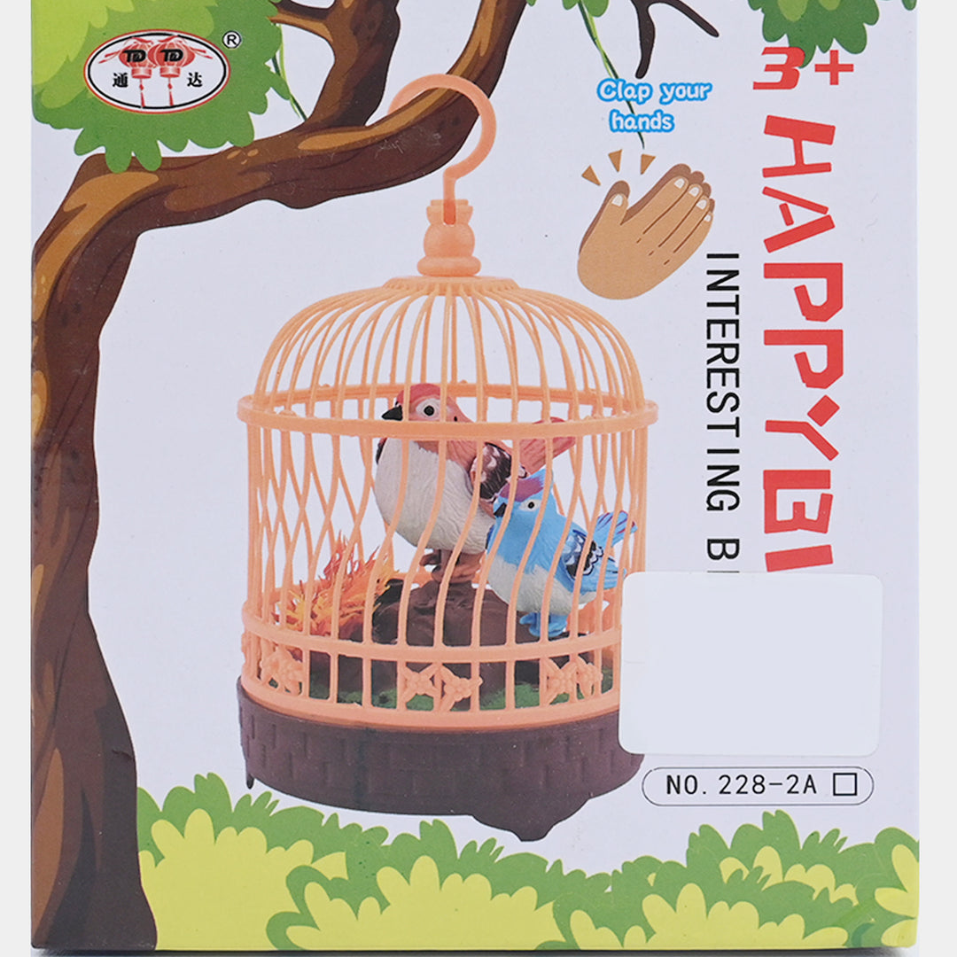 Happy Bird Sound-Activated Singing Birds in Cage Toy