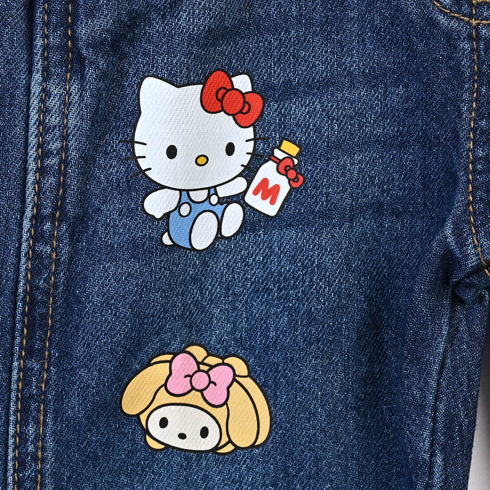 Infant Girls Denim Rigid Over All Hello-Pink